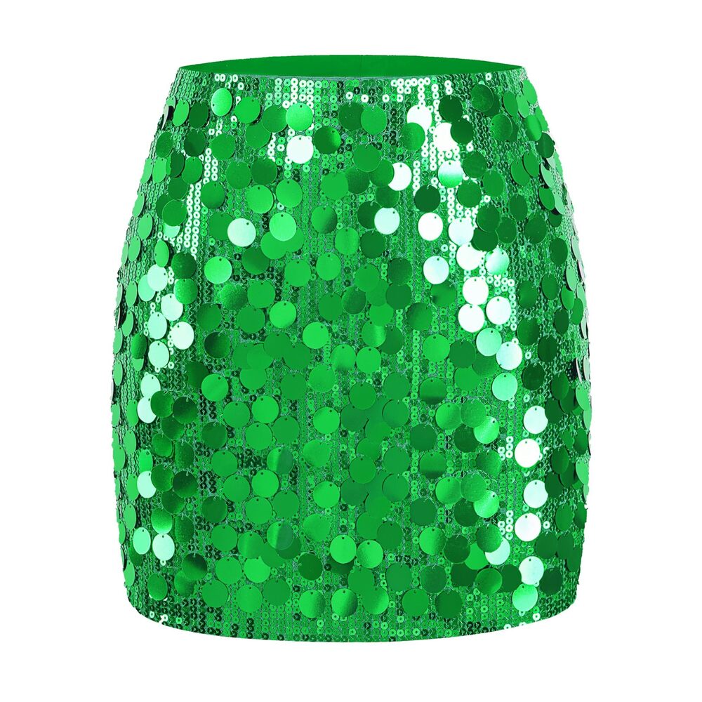6095 Contrast Sequin Skirt Sparkle Stretchy Bodycon Mini Coin Skirts Night